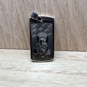 Silver-Tone Religious Dog Tag Pendant Necklace